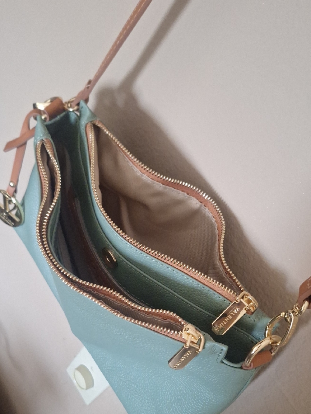 Valentina Italy Pebbled Leather Multi Entrys 12 " W 8" T - Picture 6 of 7